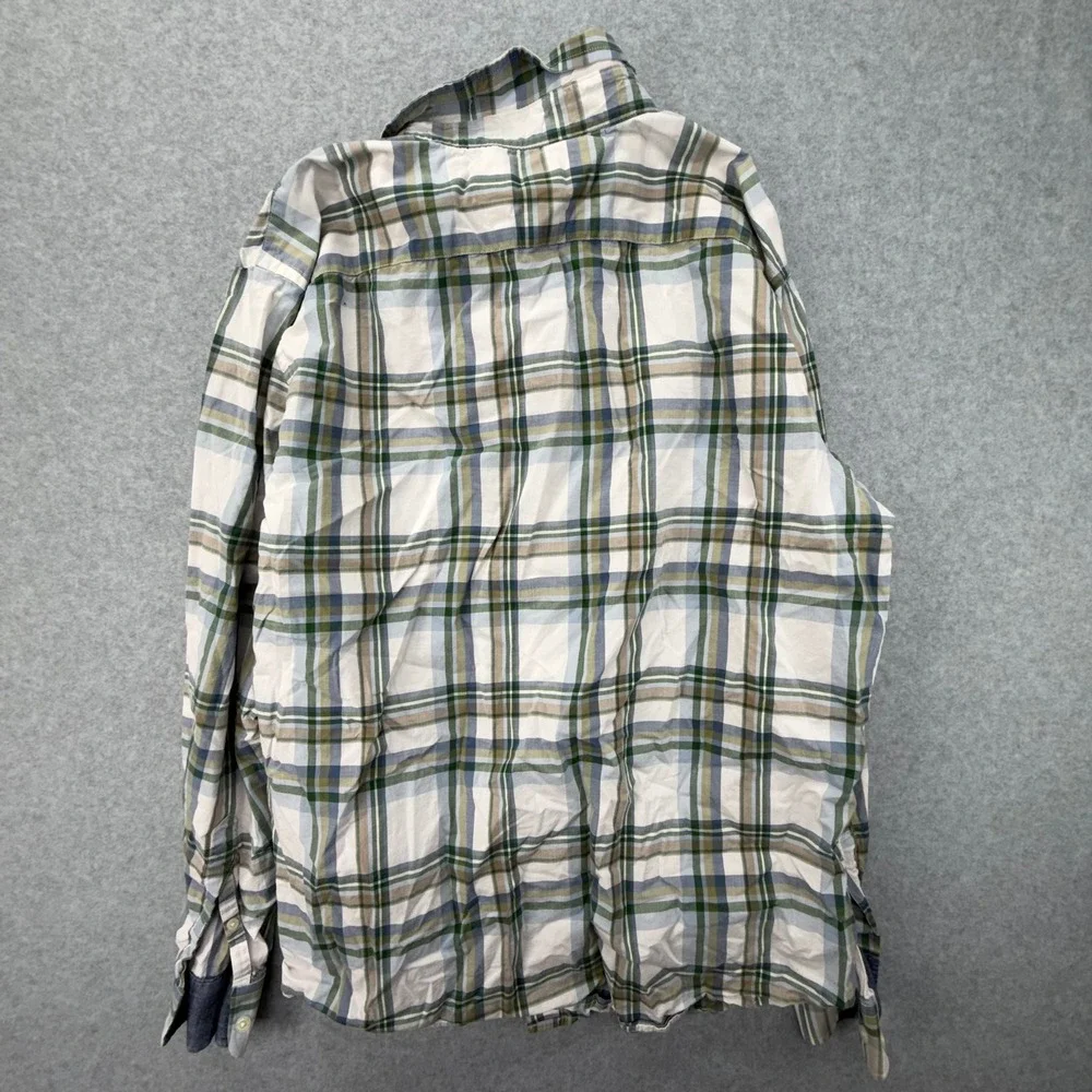 Banana Republic Mens Large Plaid Button Down Shirt Soft Wash Standard Fit Green‎